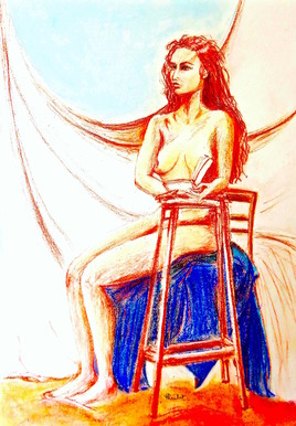 Femme nue assise avec un livre Annette / Drawing A naked seated woman with a book