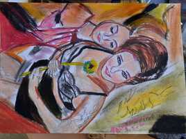 Pastel sec deux femme coucher