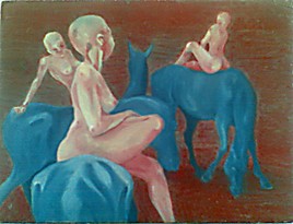 nues sur chevaux bleus