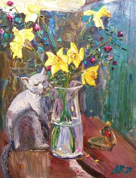 cat with flowers