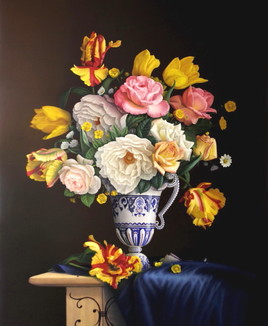 Peinture à l'huila "Bouquet de fleurs", (100cm x 81cm) 40F