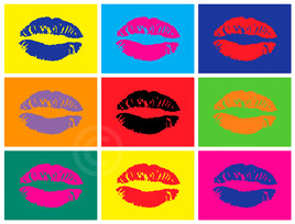 Panneau de 9 lèvres pop art multicolores - Ref=12