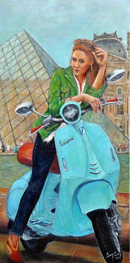 Dame au scooter à Paris