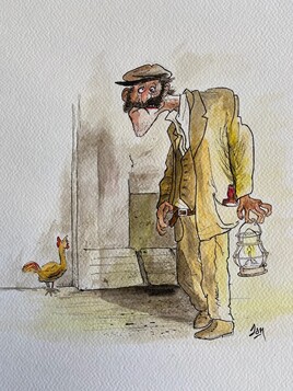 Le p&egrave;re Jules d&eacute;couvrant que son coq parle...