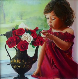 Une fille et des fleurs