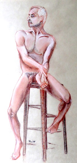 Homme nu assis de face nu Hervé / Drawing : a naked man sitting in front
