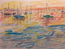 Hy&egrave;res. Le port des Barques sous le coucher du soleil, un soir de d&eacute;cembre.