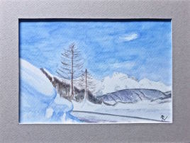 Route enneigée du Queyras / Painting : a snowy road in Queyras