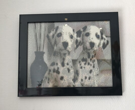 Diamond painting chiots dalmatiens encadr&eacute;