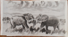 GOLETTO: etude pour toile combat d'éléphants d'afrique