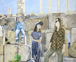 Christine, Maïa, et Olivier à Irak Al Amir (Jordanie)