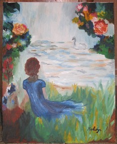 Jeune fille au bord du lac