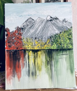 Paysage montagne lac automne