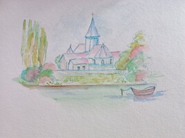Aquarelle bord de Seine &agrave; Porte-joie dans l'Eure - 2