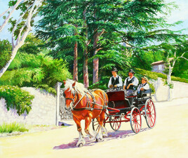 Trois hommes en cal&egrave;che