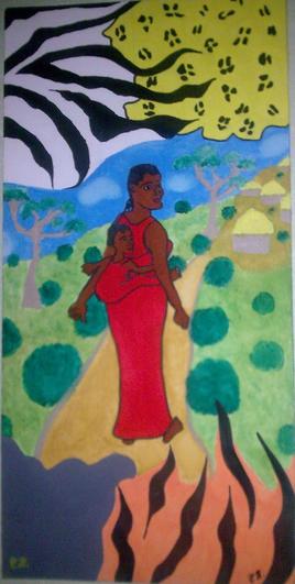 Mère et enfant sur le chemin