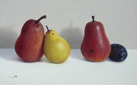 Peinture à l'huile "Les poires et la prune" (22cm x 35cm) 5M