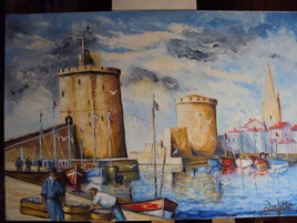 La rochelle le port : dimensions  73x50 ,non encadr&eacute; , toile coton .