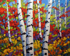 Abstract Birch trees large original landscape painting