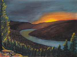 "&Eacute;clats du couchant sur les cimes et la rivi&egrave;re paisible"