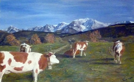 vaches à Cordon et Mont Blanc