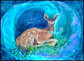 La biche et le lys orang&eacute; /  Painting : The doe and the wood lily