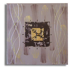 tableau horloge moderne carr&eacute;e marron beige dor&eacute; chiaradeco