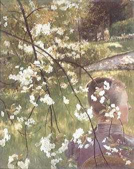 Femme dans un jardin en printemps