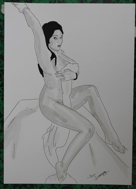 dessin nu f&eacute;minin erotique portrait "Bath"