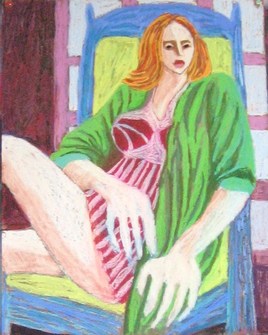 Rousse dans un fauteuil bleu