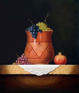 Still life with grapes and pomegranate