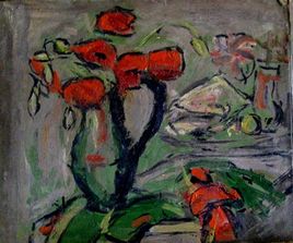 vase en etaim fleurs rou