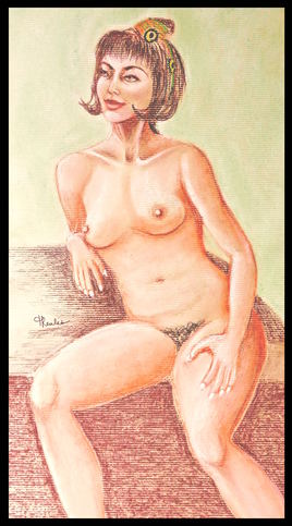 Femme nue assise Prune / Drawing : A naked seated woman