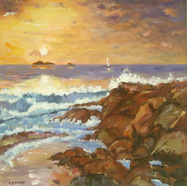 Soleil couchant mer et rochers