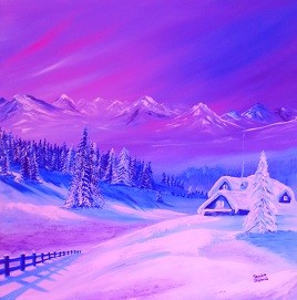 Paysage neige rose