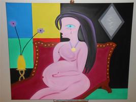 "femme enceinte qui pleure sur son divan"