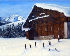 Chalet sous la neige